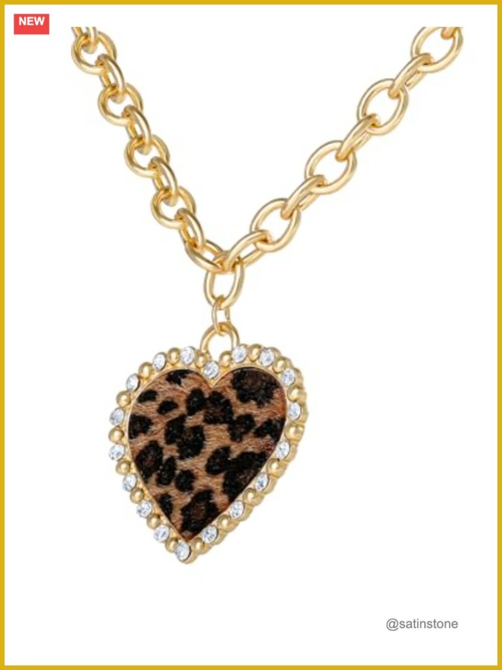 Chunky Heart Pendant Necklace with Pave Crystals and Extender